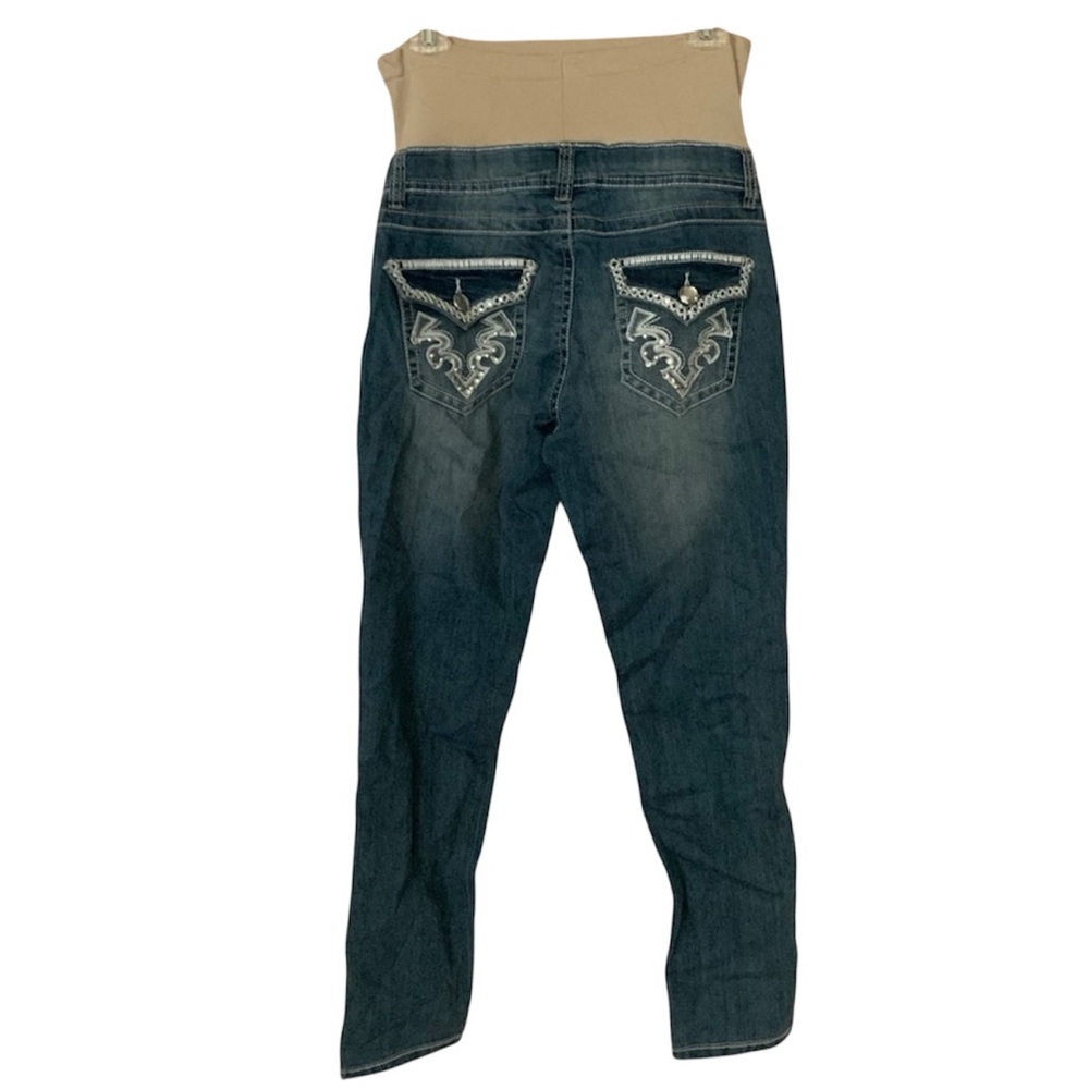 Maternity Full Panel Skinny Jeggings Embellished Flap Pocket Stretch Jeans Small - Picture 6 of 6